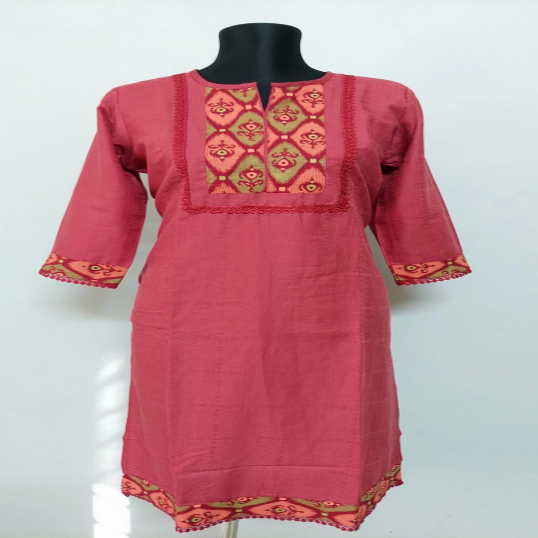 Maroon Geometric Yoke Textured Kurti
