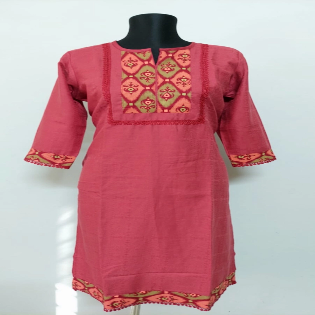 Maroon Geometric Yoke Textured Kurti
