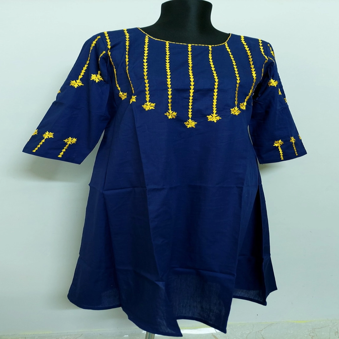 Navy Blue Kurti with Sunshine Yellow Embroidery