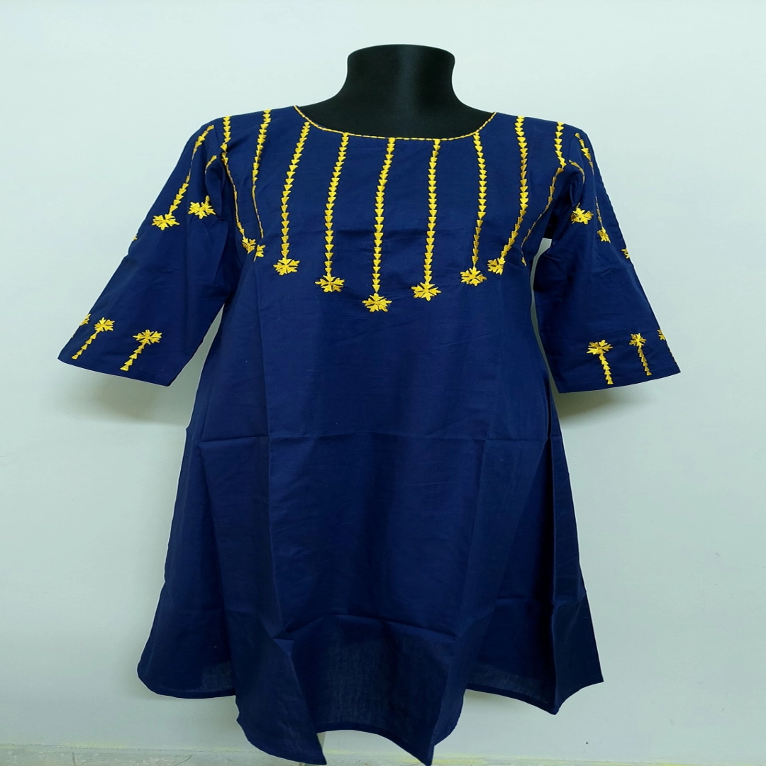 Navy Blue Kurti with Sunshine Yellow Embroidery