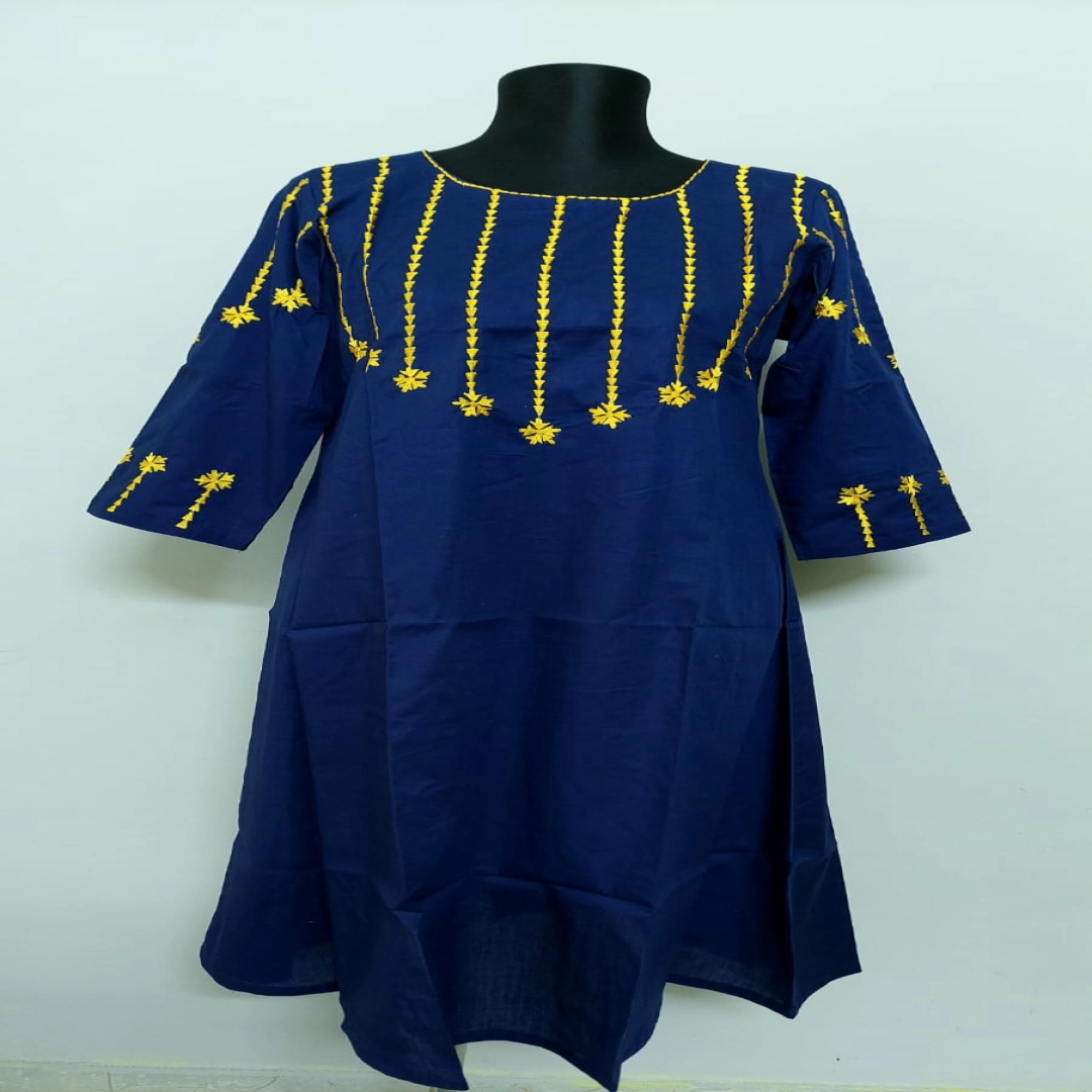 Navy Blue Kurti with Sunshine Yellow Embroidery
