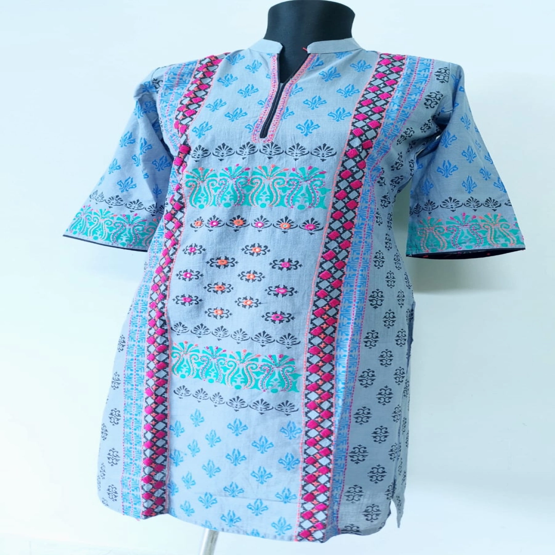 Emerald & Teal Floral Printed Cotton Kurti