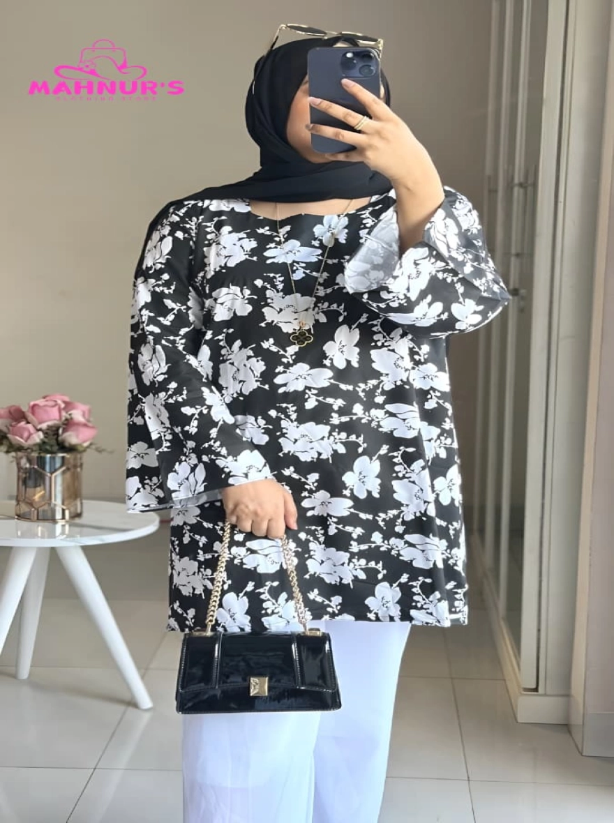 Monochrome Floral Print Tunic Set