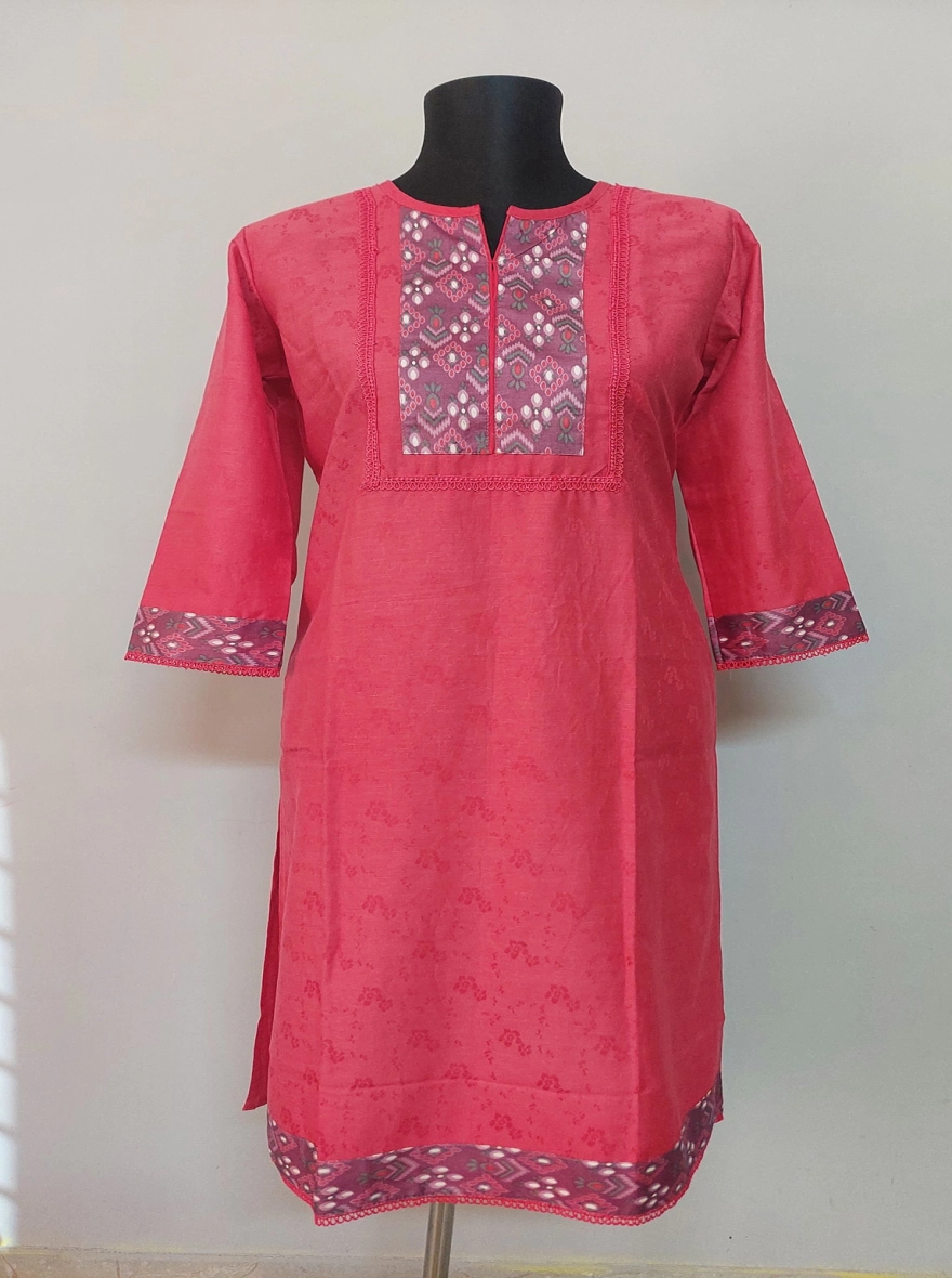 Fuchsia Ikat Yoke Cotton Kurti