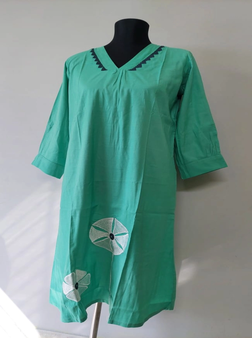 Sea Green Blossom Kurti - Single Piece