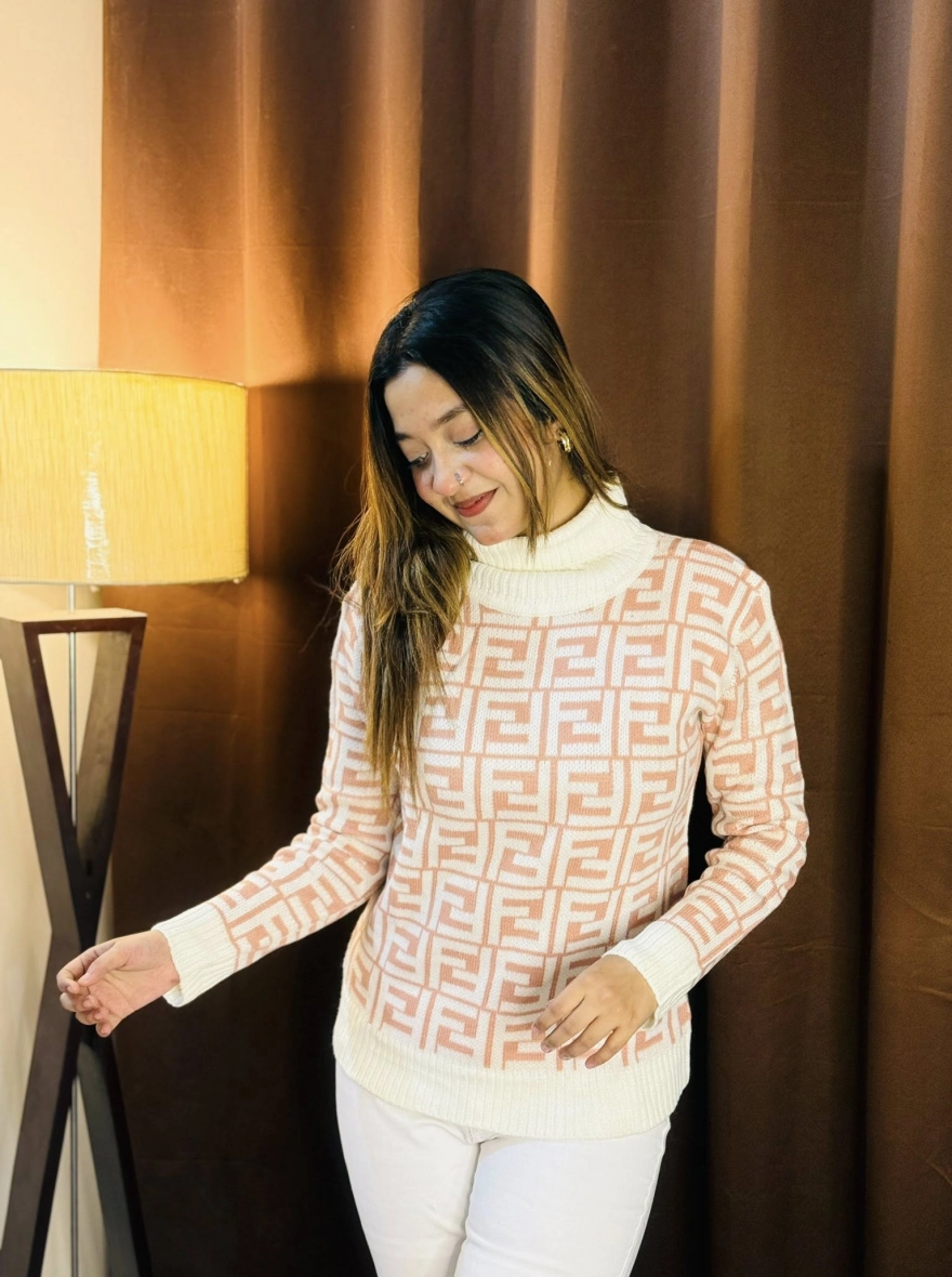 Textured Knit Cowl-Neck Winter Sweater