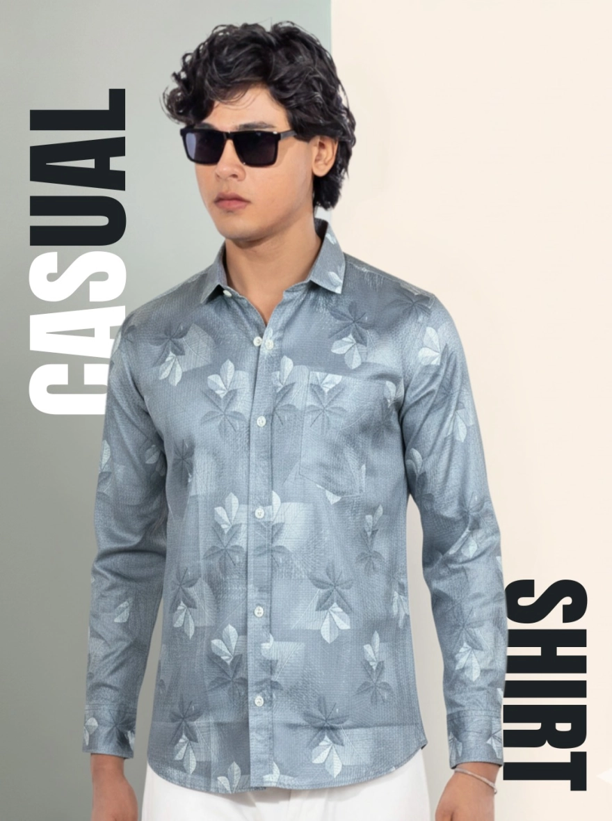 Aqua Zenith Leaf Print Casual Shirt