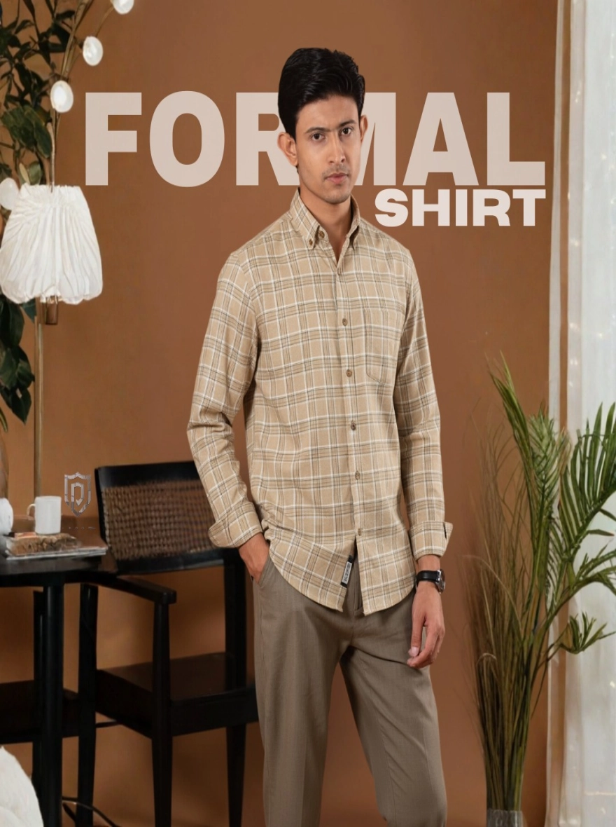 Khaki Classic Plaid Flannel Formal Shirt