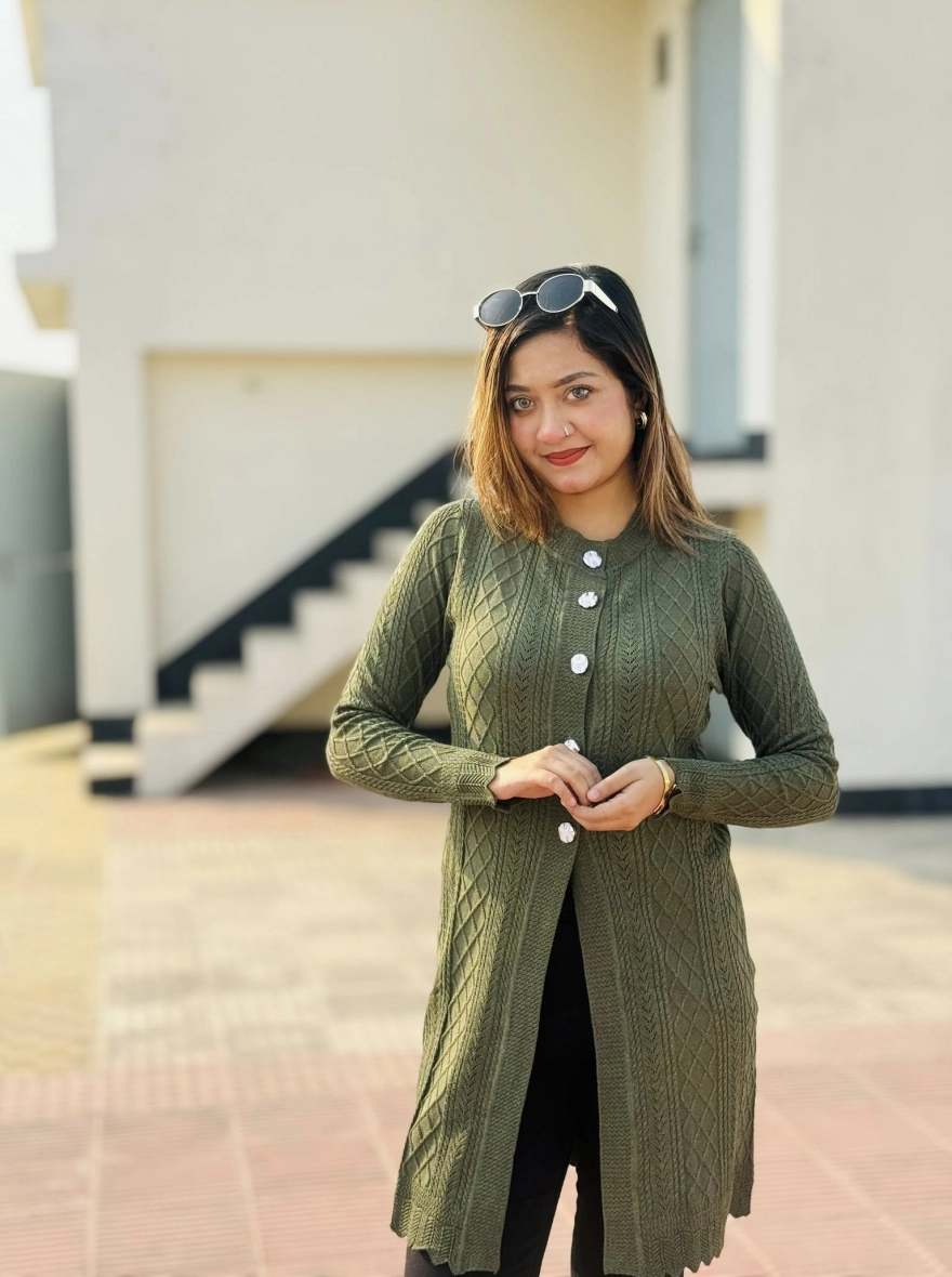 The Elegant Diamond-Texture Longline Cardigan