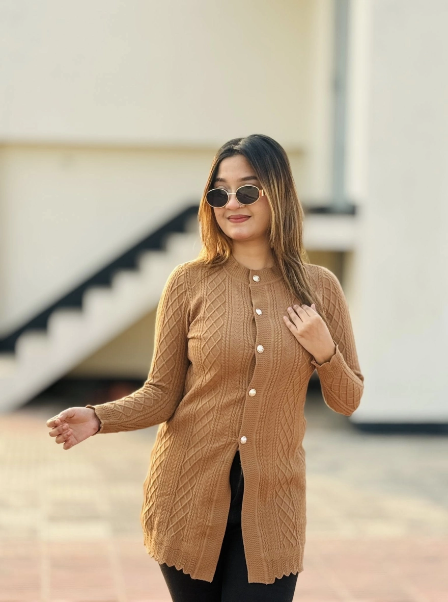 The Elegant Diamond-Texture Longline Cardigan