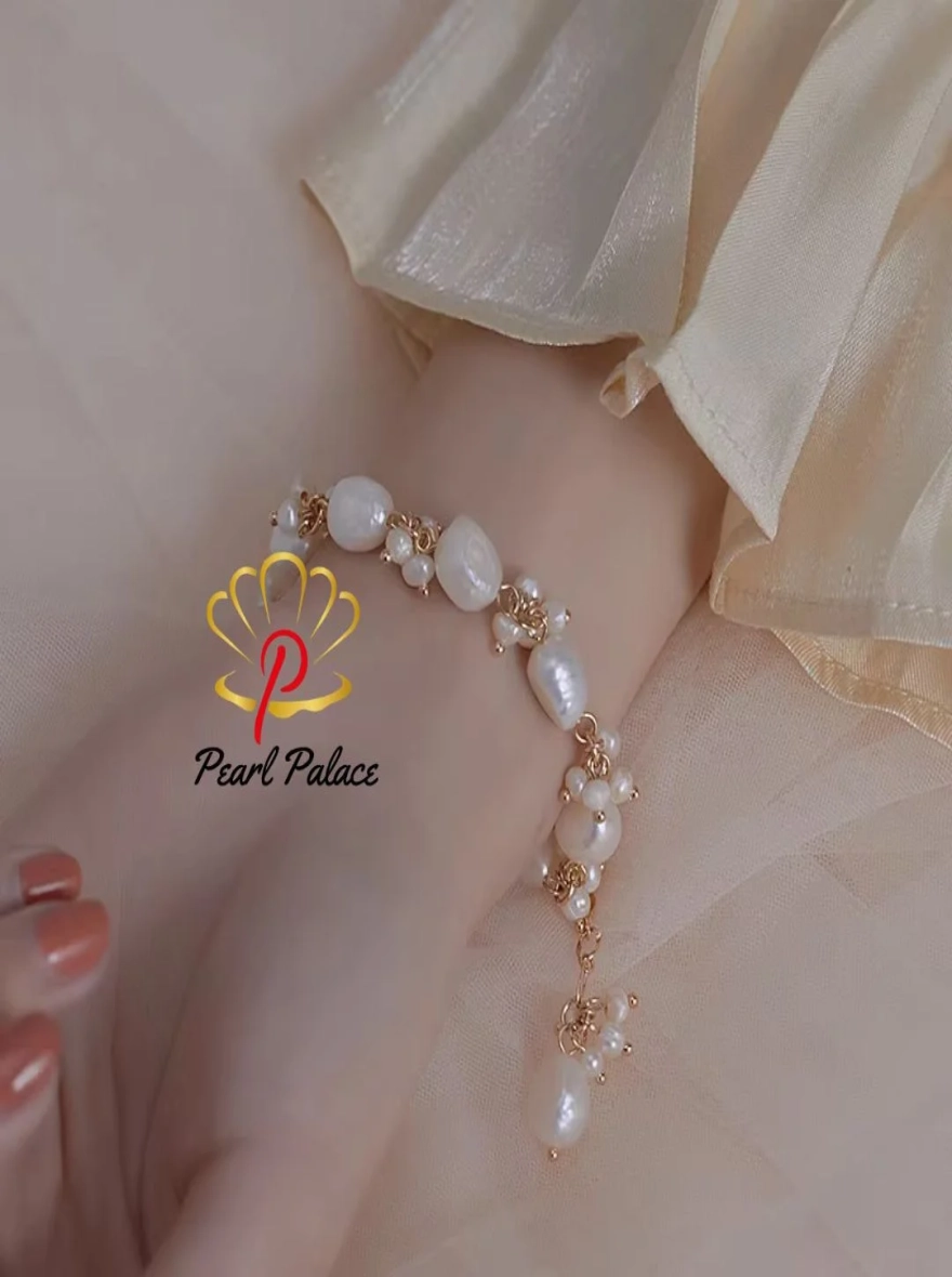 100% Natural Baroque Freshwater Pearl 14K Gold Filled Women's Bracelet with Charm – Handmade Jewelry Accessories