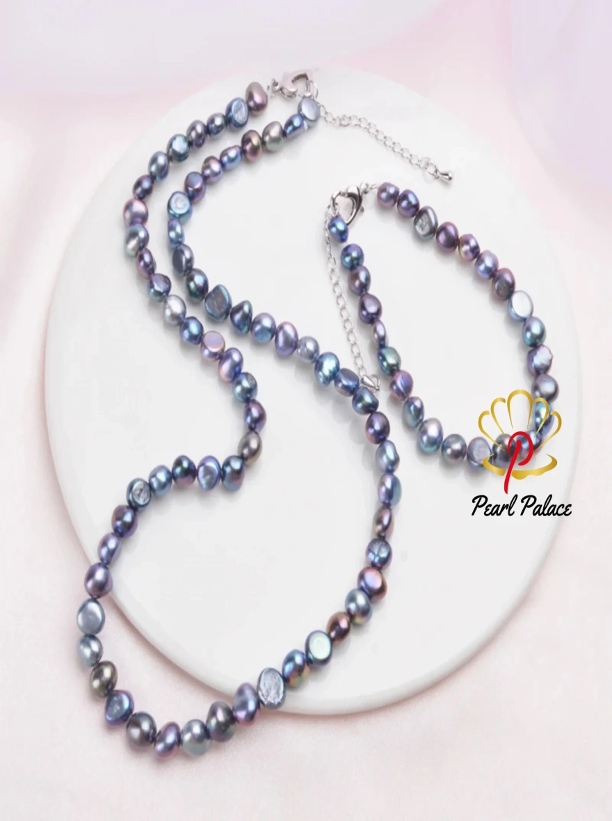 Natural Baroque pearl Jewelry Sets 7-8mm Real Freshwater pearl Vintage Necklace Bracelet for women