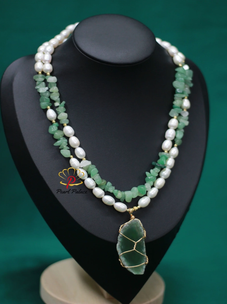 Rice pearl & penna stone With pendant
