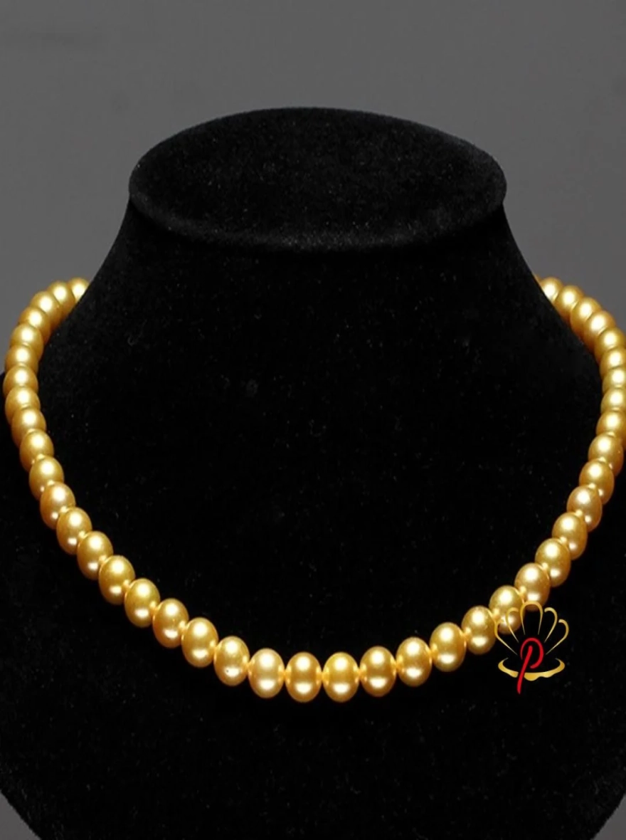 Charming 11-12mm Natural Marine Real Gold Round Pearl Necklace Jewelry.