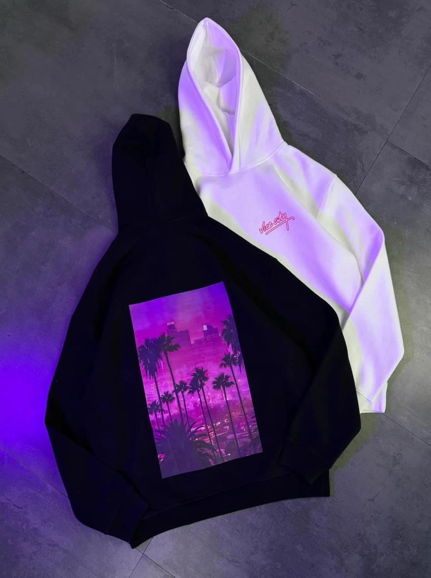 Vice City Retro Neon Sunset Graphic Hoodie