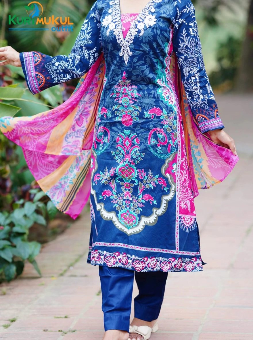 Indian Premium Cotton Embroidered 3-Piece Salwar Kameez Set