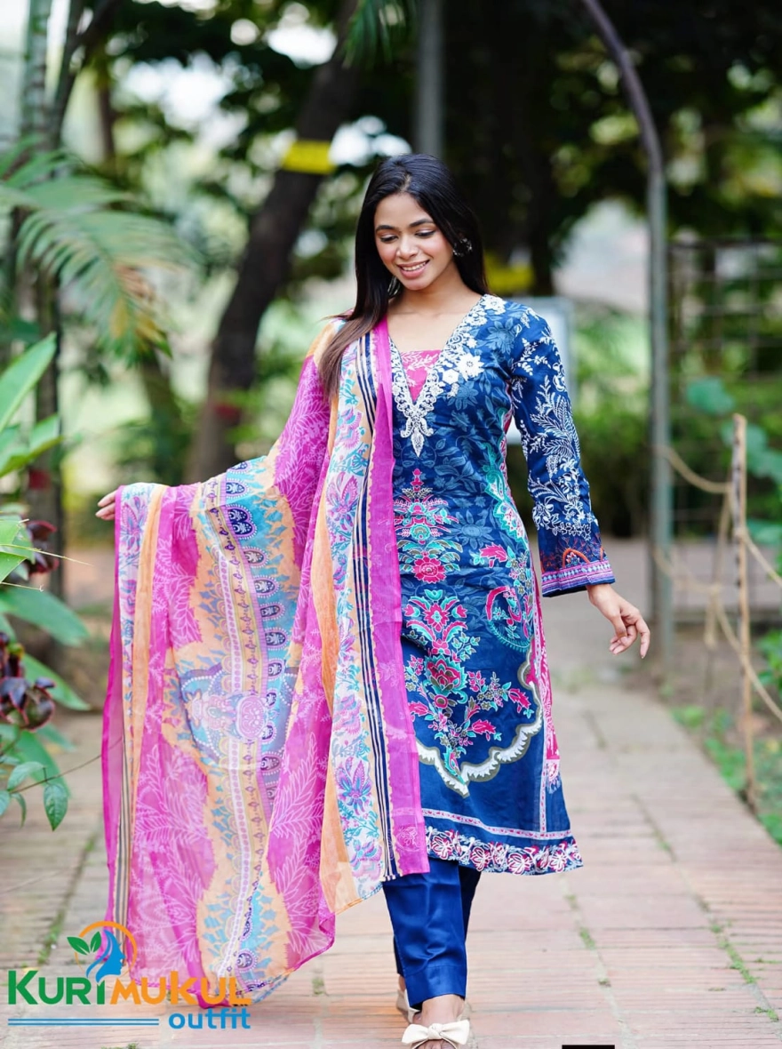 Indian Premium Cotton Embroidered 3-Piece Salwar Kameez Set