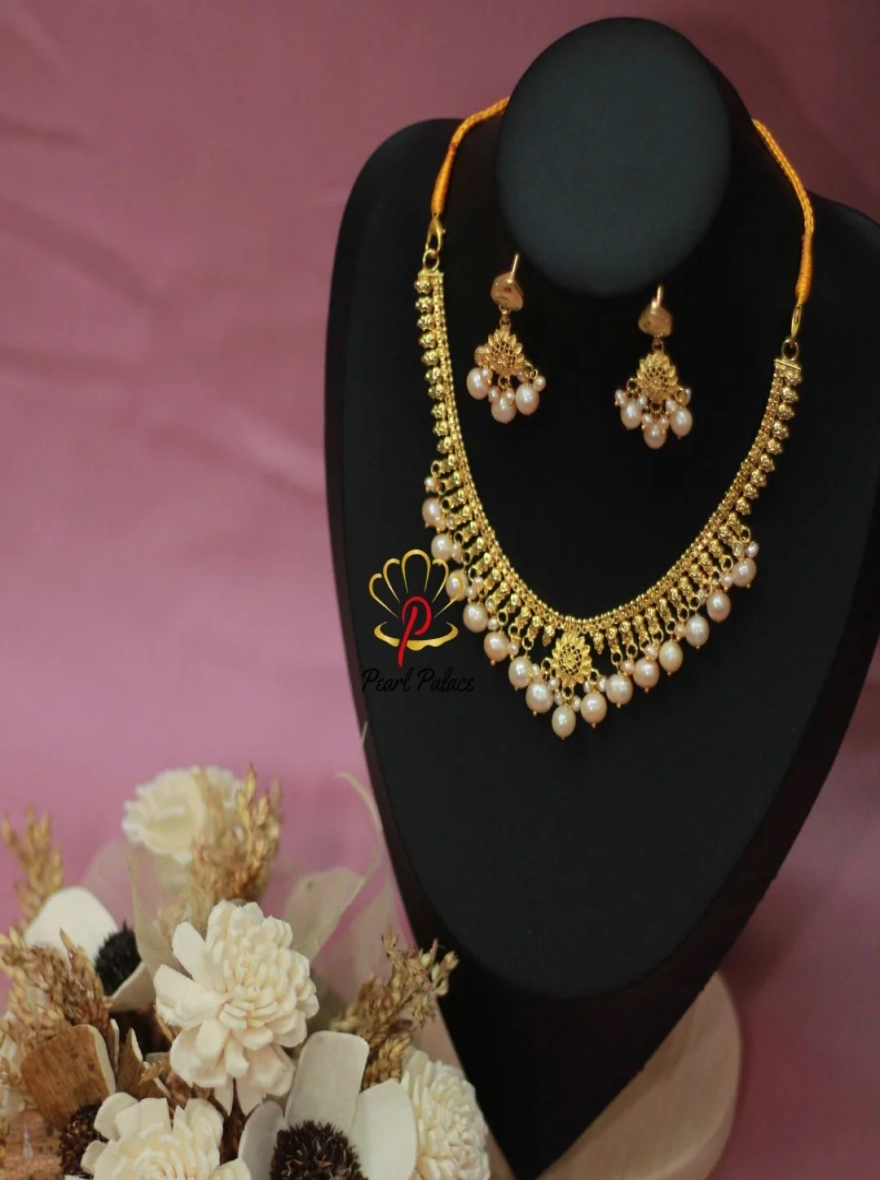 18K Gold Plated with Pink Pearl Bridal Necklace Set