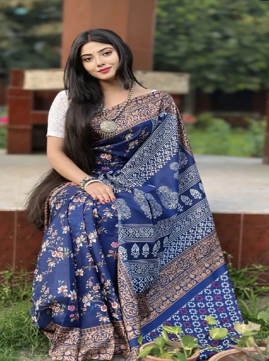 Neel Maya – Deep Blue Half Silk Sharee