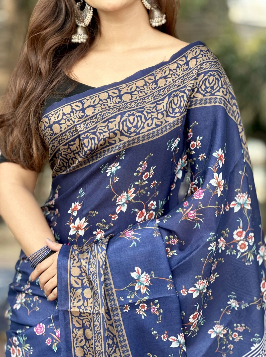 Neel Maya – Deep Blue Half Silk Sharee