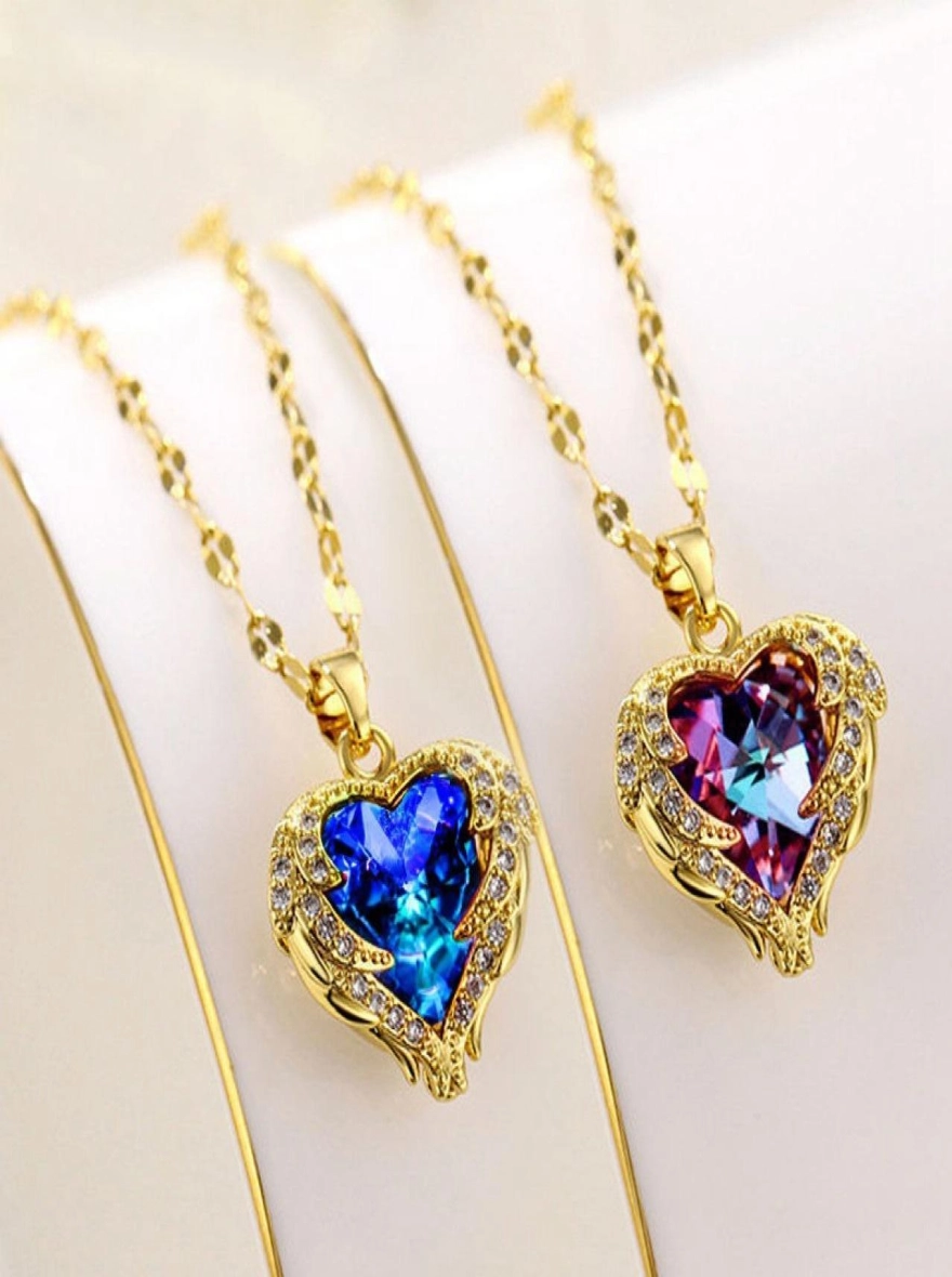 Ocean Heart Stone Love Shape Necklace for Women - 2 Pcs Set
