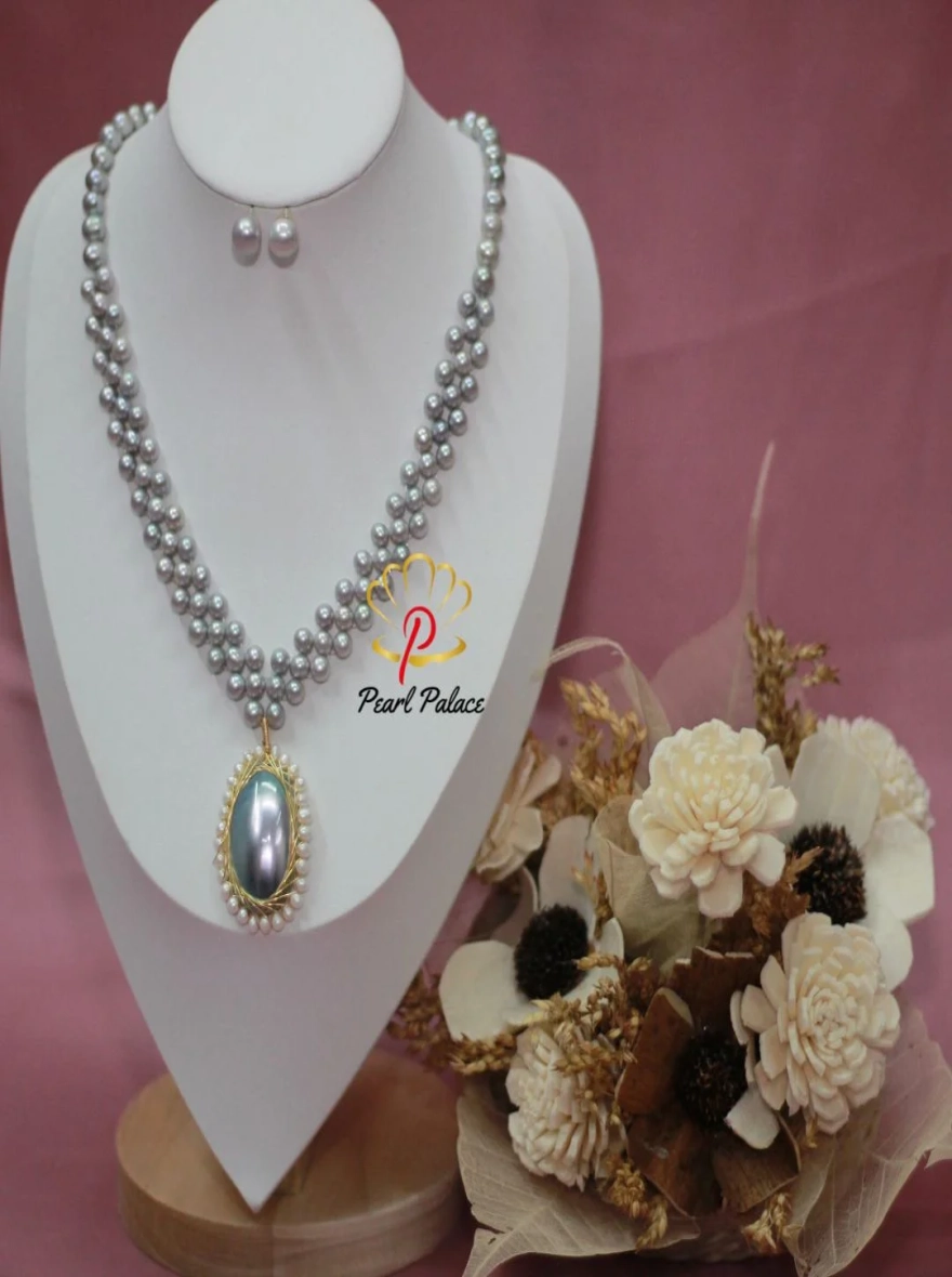 Silver Pearl Chik Necklace with Earrings
