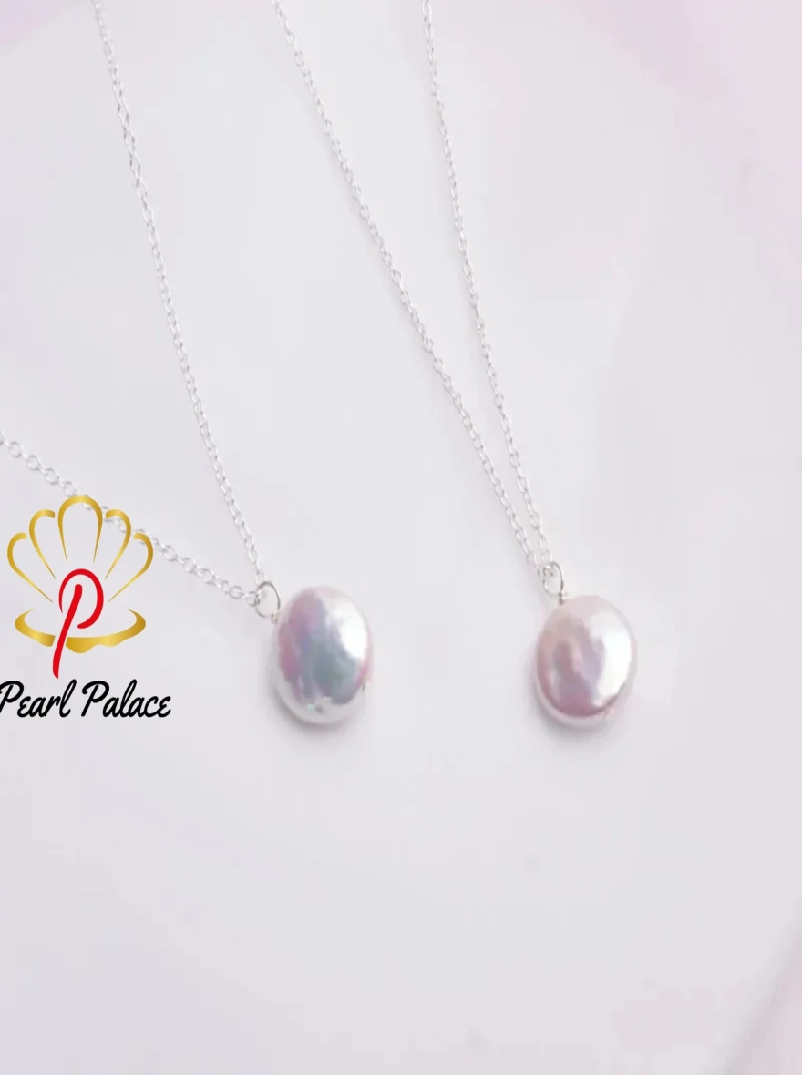 Natural Baroque Pearl 925 Sterling Silver Necklace Fashion Freshwater Pearl Coin Pendant
