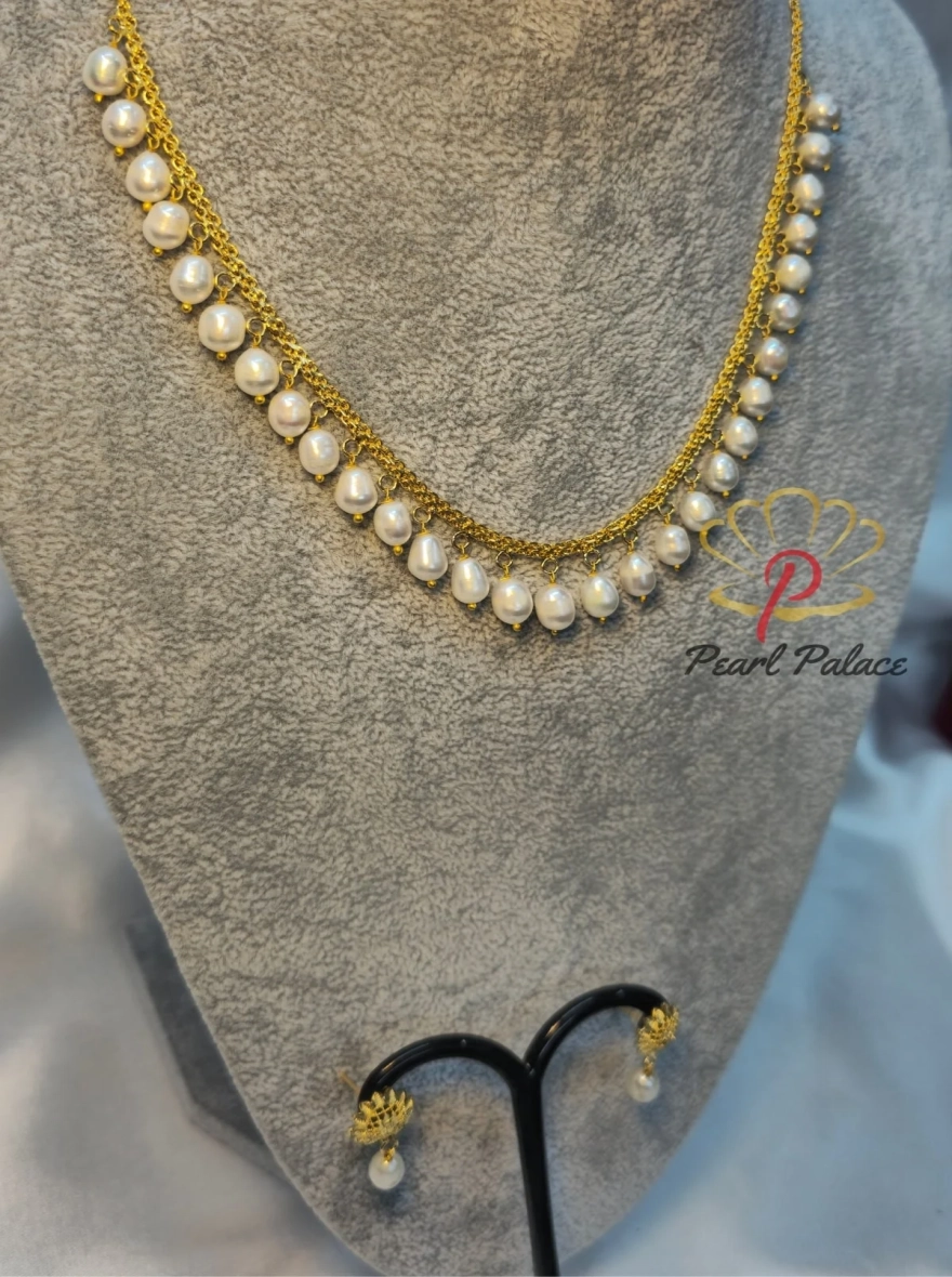Golden Dew – Freshwater Drop Pearl Necklace Set