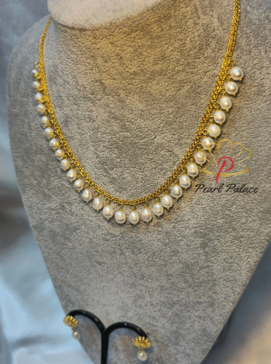 Golden Dew – Freshwater Drop Pearl Necklace Set
