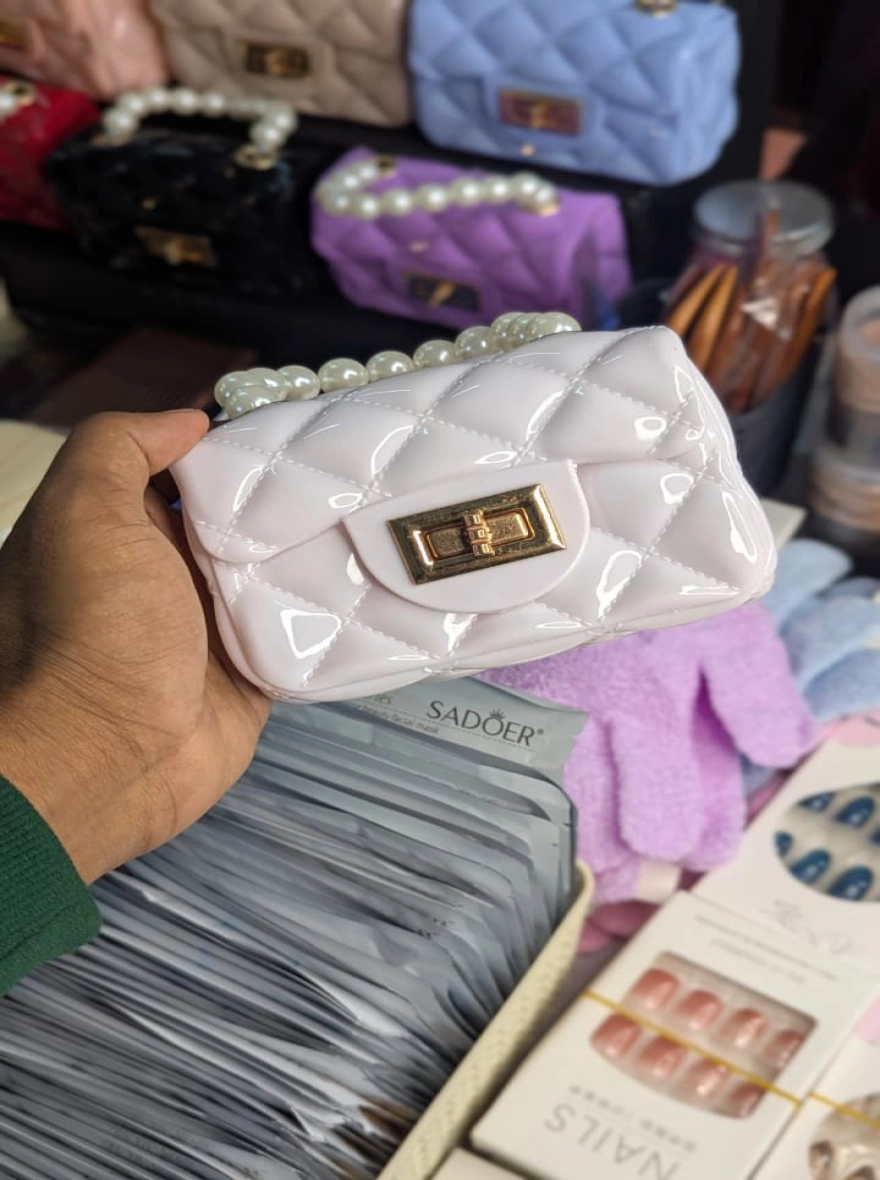 Luxe Pearl-Handle Quilted Mini Jelly Bag