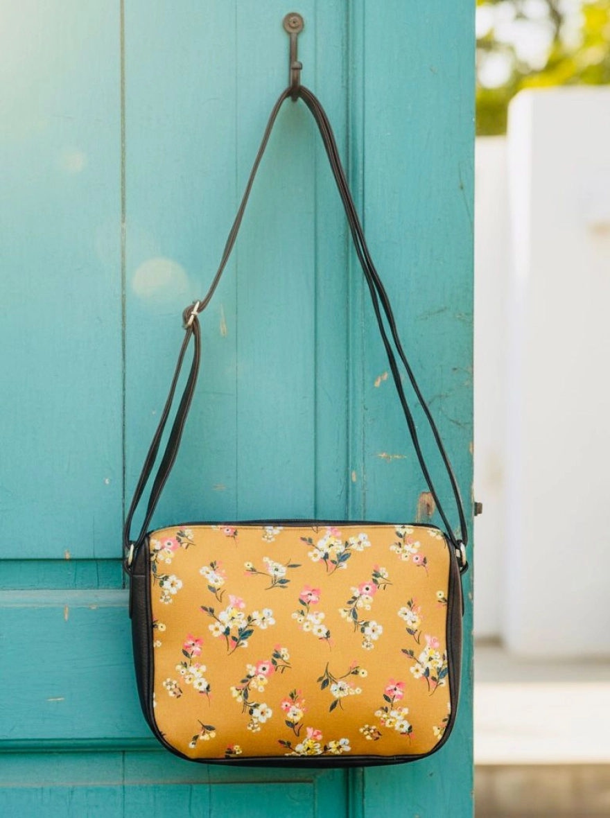 Midnight Navy Floral Tapestry Crossbody Bag