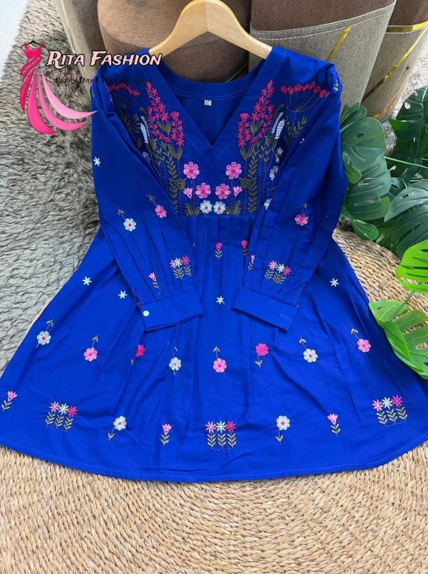 Garden Bloom Floral Embroidered Pleated Kurti