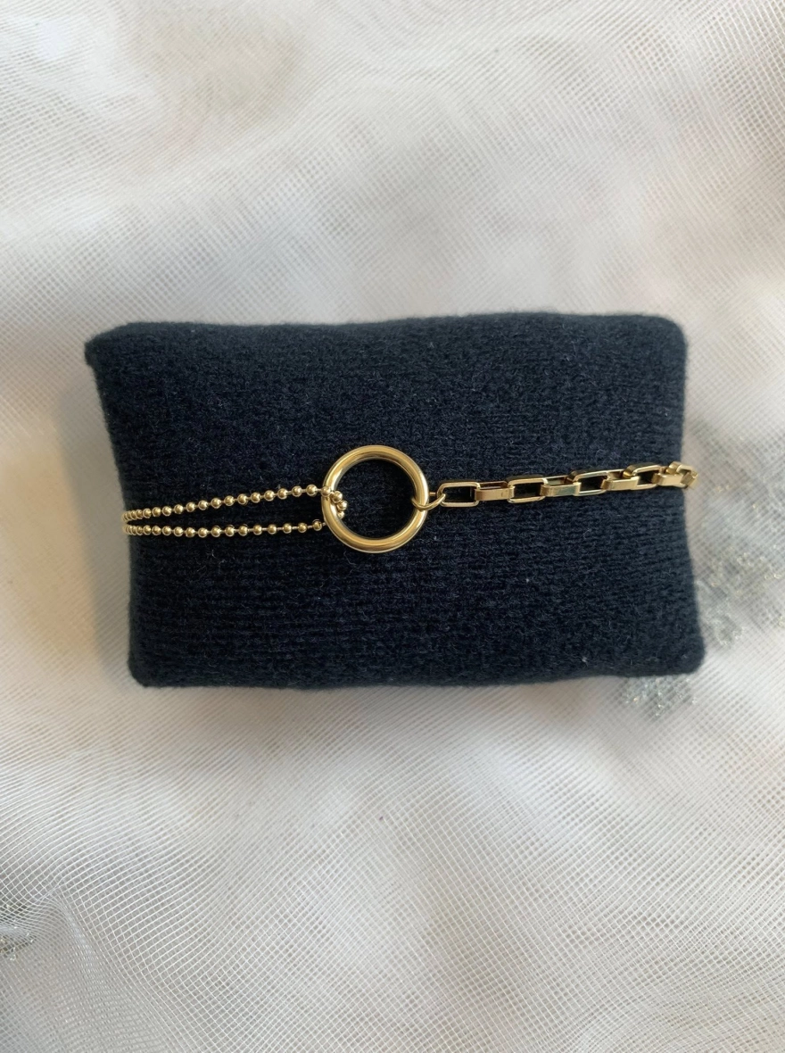 Serenity Gold-Tone Geometric Circle Mixed Chain Bracelet