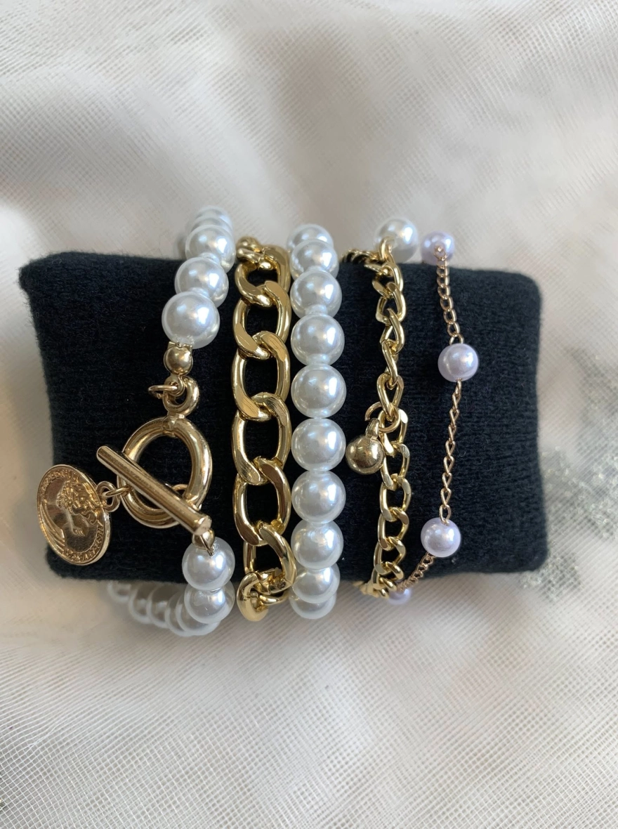 Aurora 5-Piece Gold-Plated Mixed Link Bracelet Set