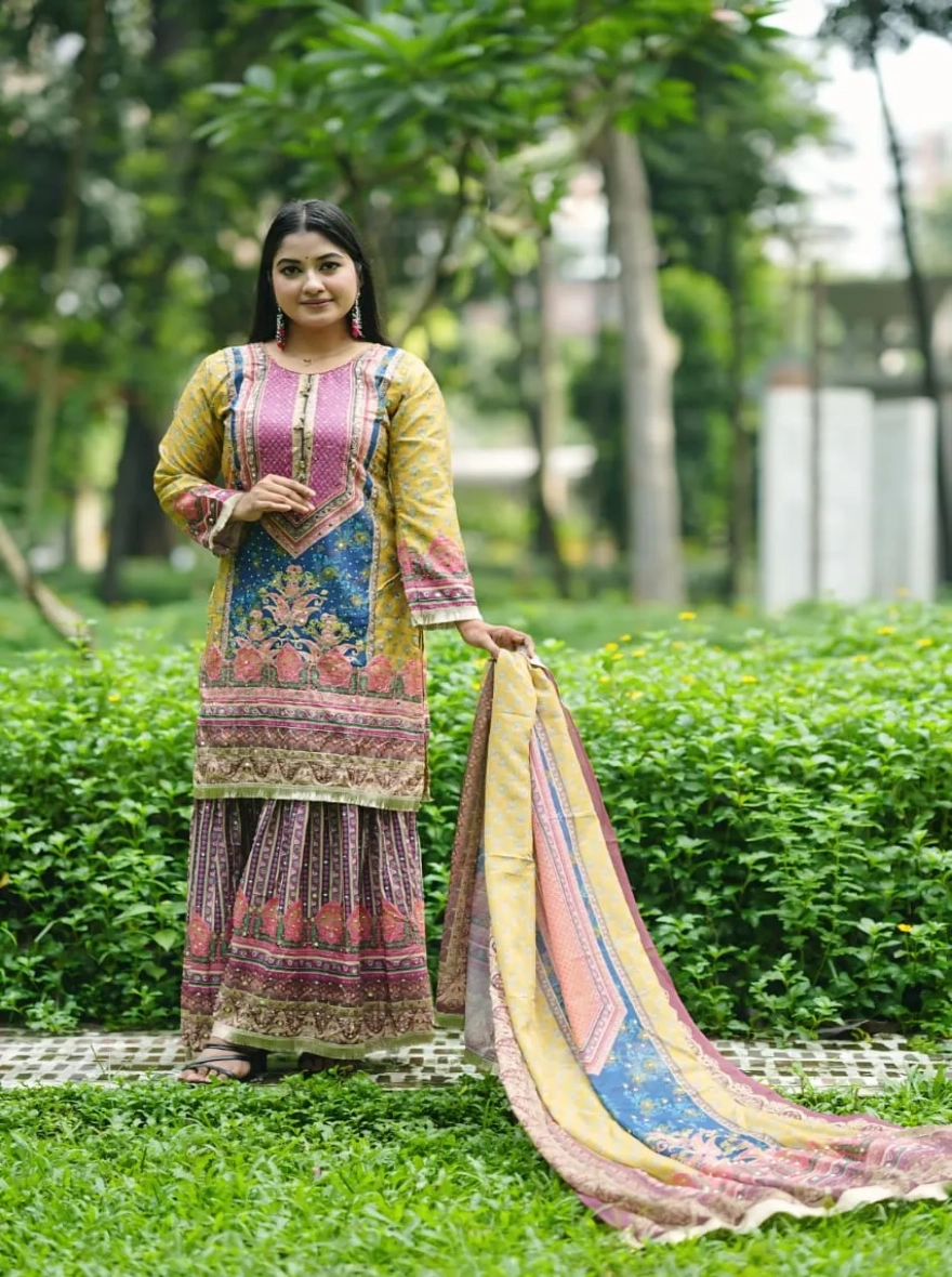 Multicolor Printed Kurti-Gharara