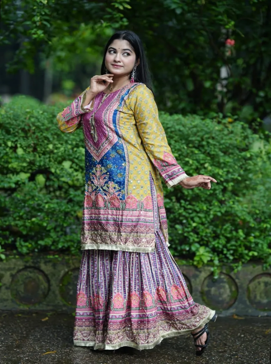 Multicolor Printed Kurti-Gharara