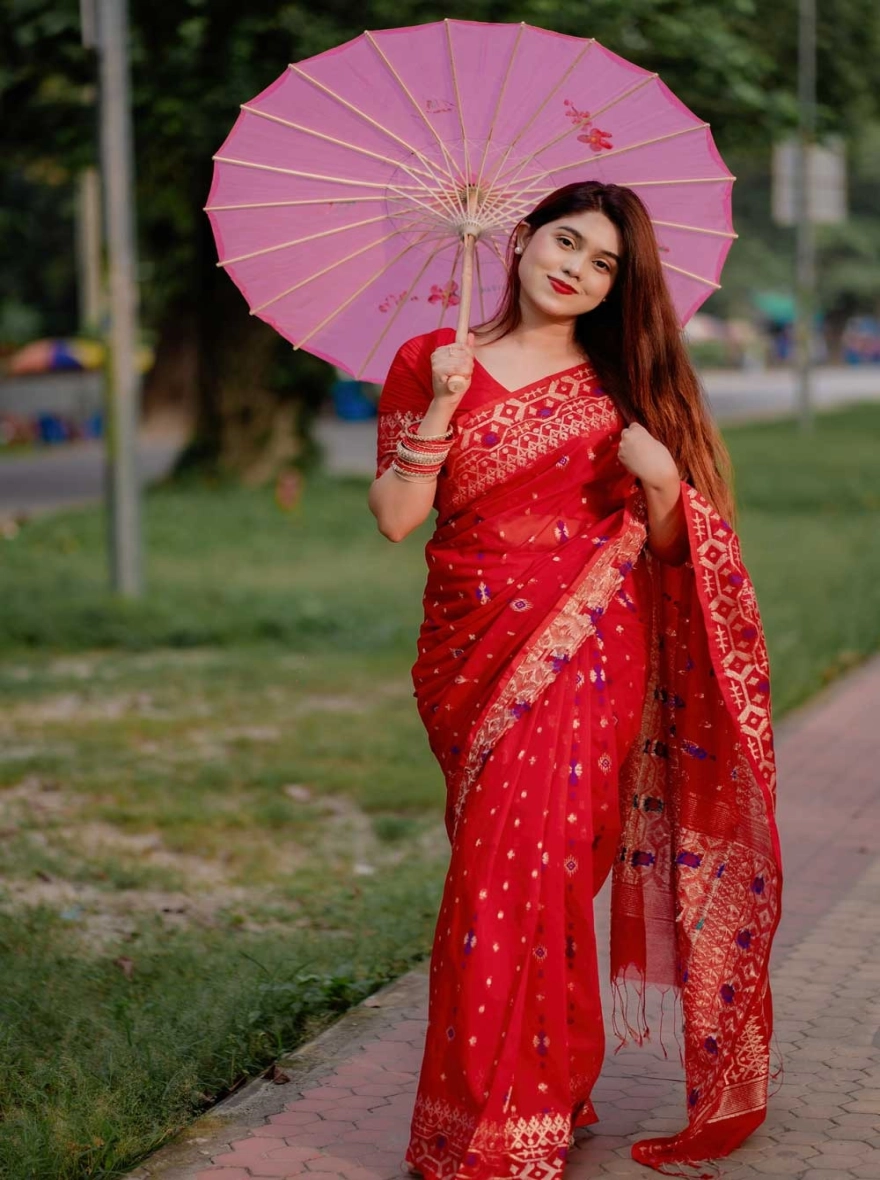 Red Jamdani Saree