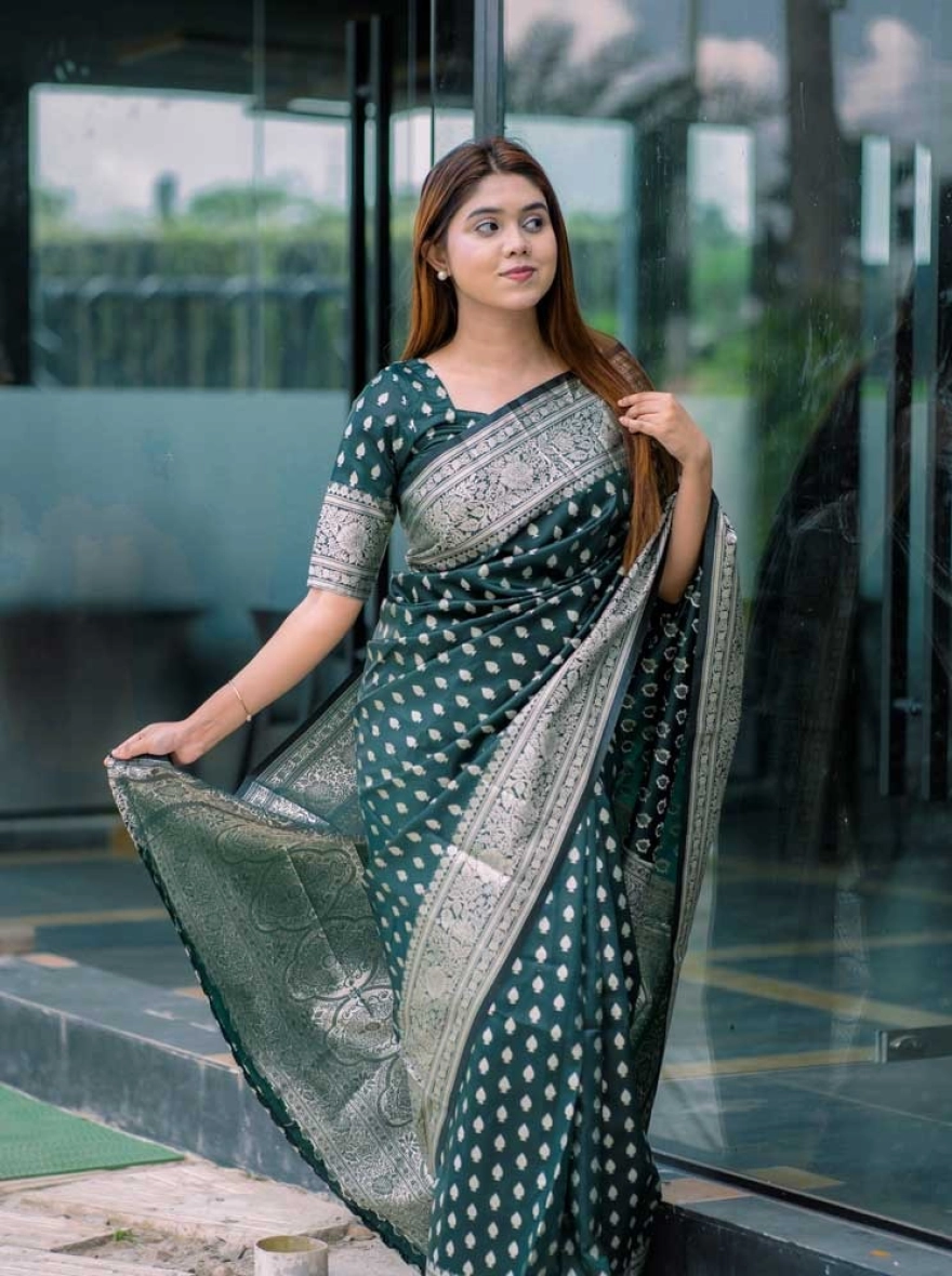 Emerald Silver Katan Saree