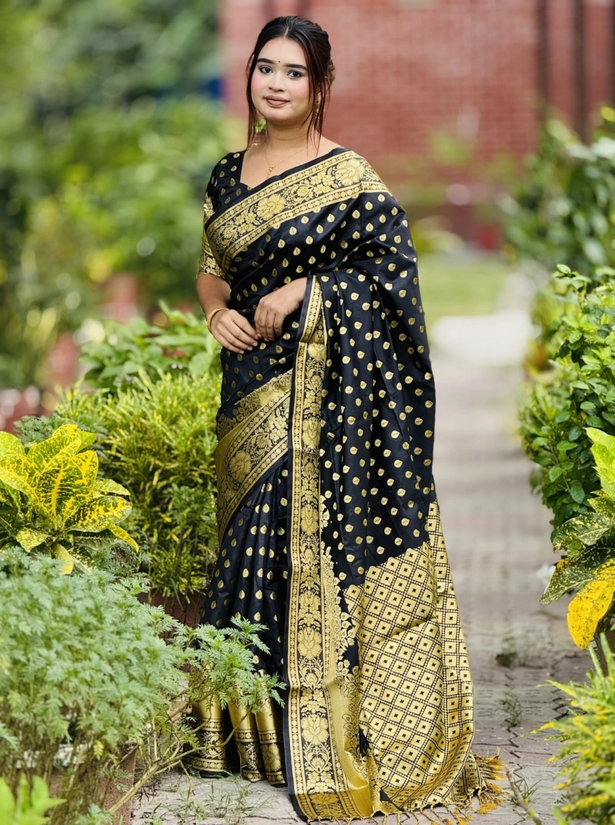 Katan Benarasi With Golden Zari Work Saree