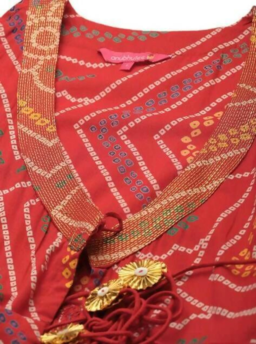 Readymade Full AC Cotton Casual Red Printed Kurti Set