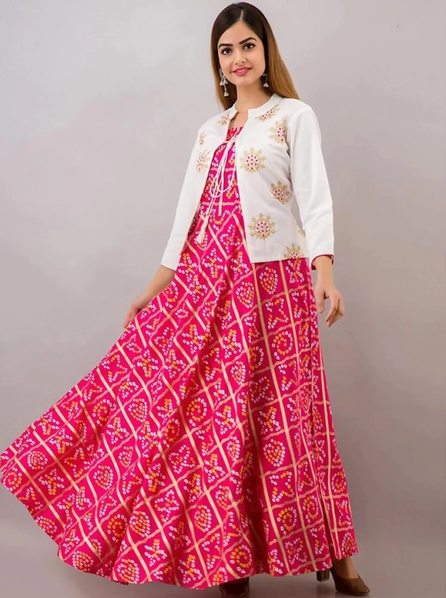 Readymade Full AC Cotton Casual Pink Printed Kurti with Koti