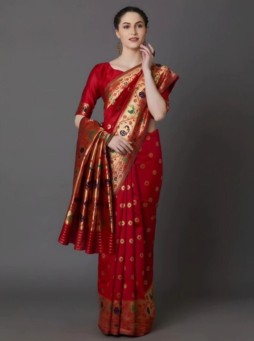 Soft Silk Screen Printed Premium Katan Sharee with Blouse - Shiraz