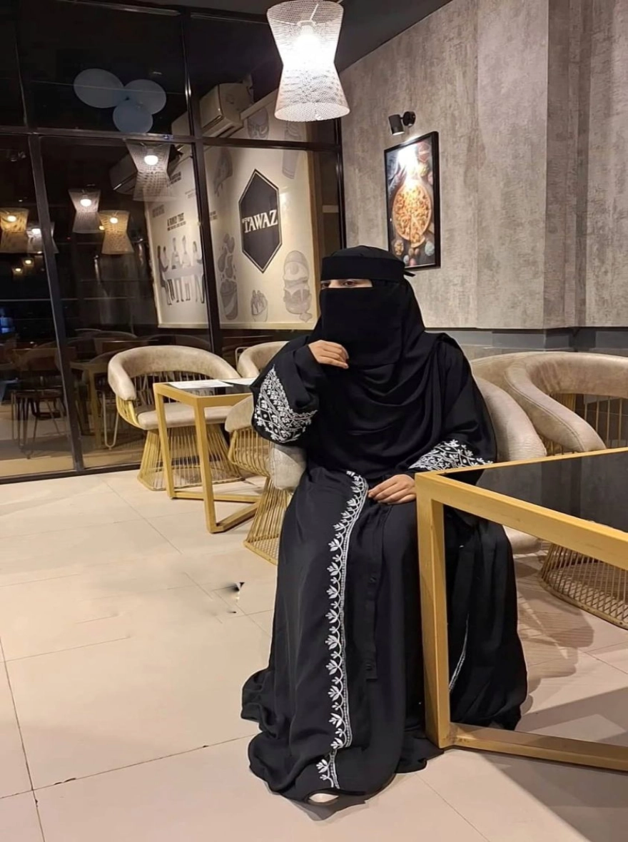 Elegant Peach Blossom Embroidered Open Abaya