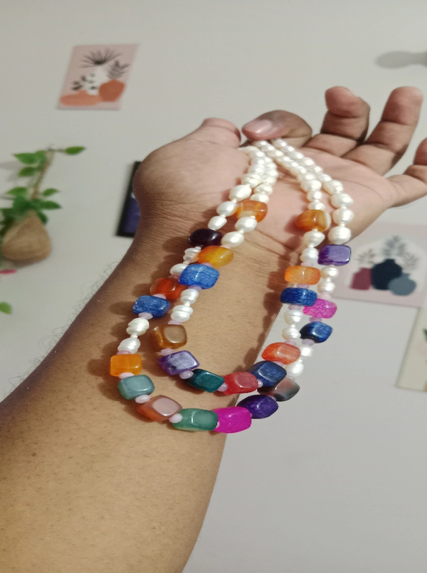 Pearl & Stone combination 2 Layer necklace for fashion women