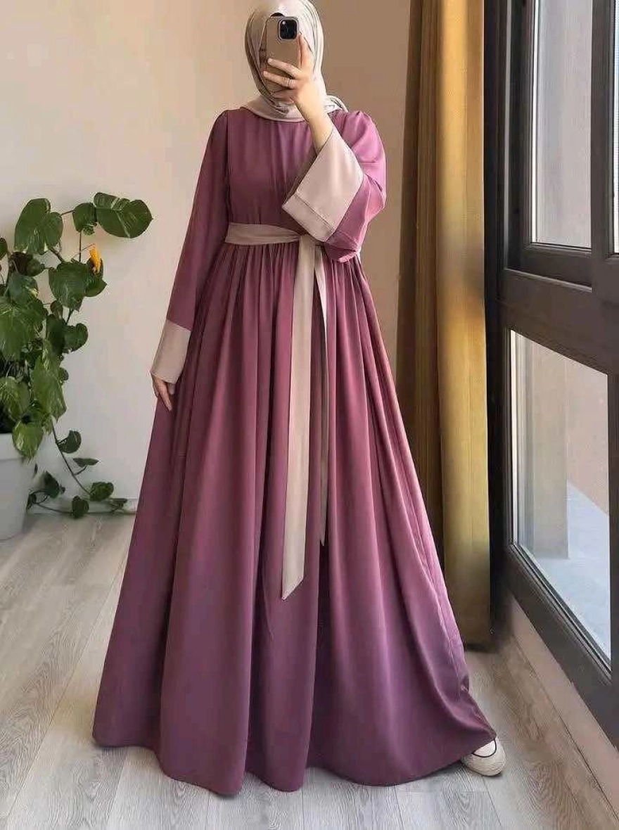 Free SizeDusty Rose Elegance Belted Borkha Set