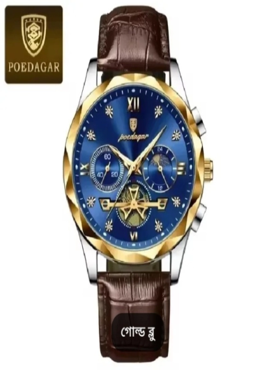 Poedagar 996 Leather Analog Watch for Men