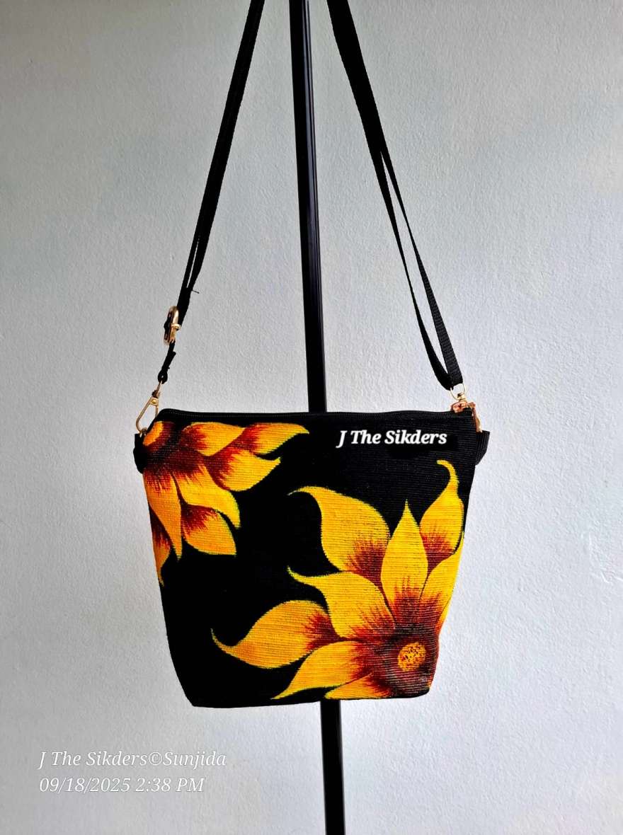 Sun-Kissed Bloom Hand-Painted Canvas Crossbody Bag