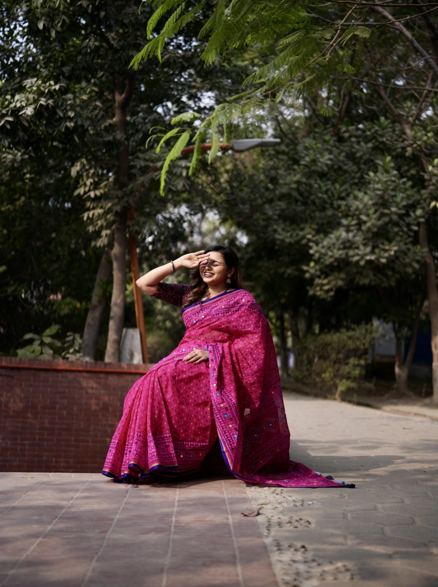 Prijosree Signature Boutique – Vibrant Magenta Screen Print Saree