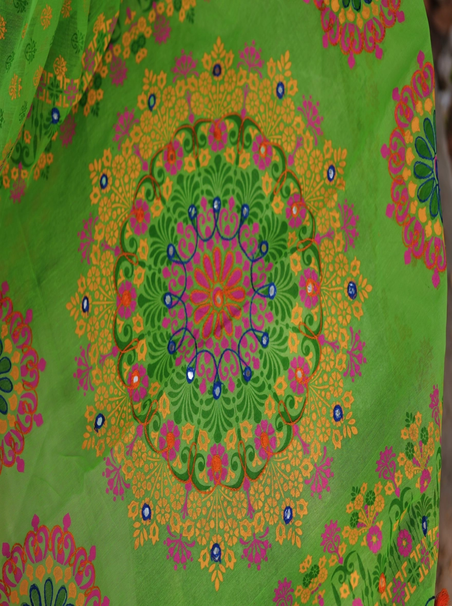 Prijosree Signature Boutique – Parrot Green Floral Print Saree