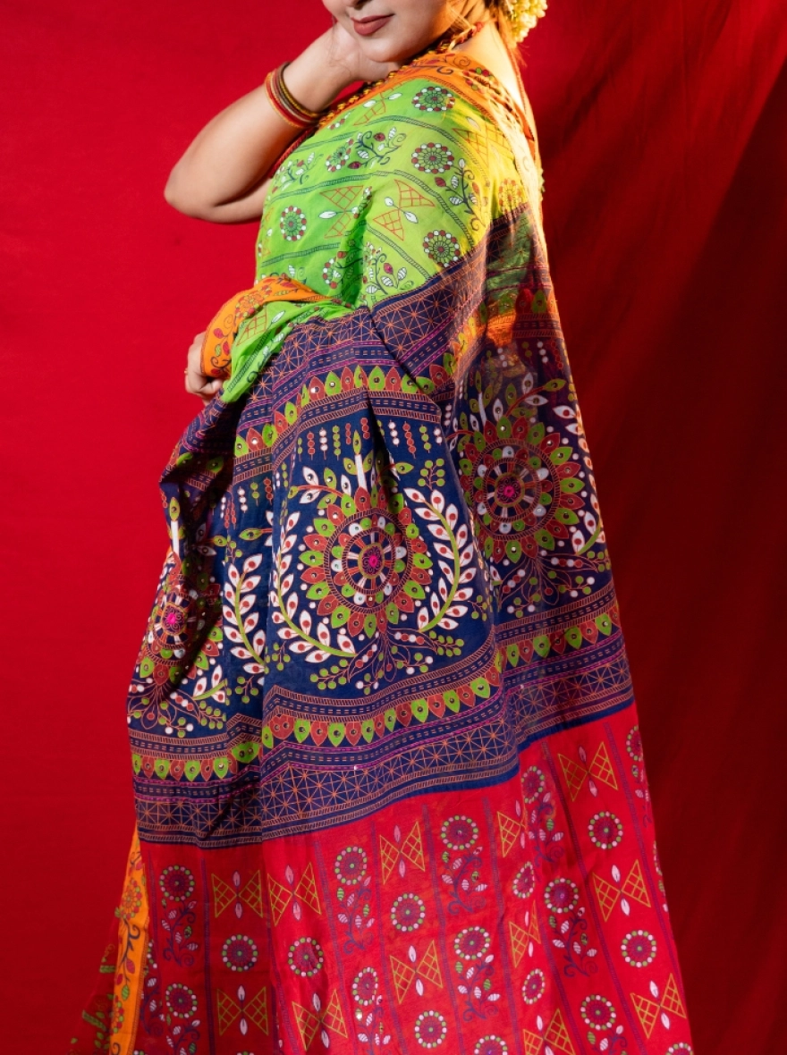 Prijosree Signature Boutique –Multicolour Weave Print Saree with tarsel and doller design